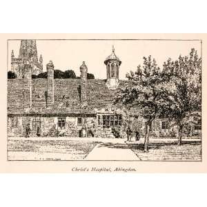 : 1906 Wood Engraving Christ Hospital Abingdon Berkshire Oxfordshire 
