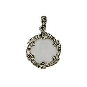  925 Sterling Silver Marcasite & Mother of Pearl Pendant Jewelry