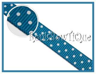   TURQUOISE BLUE WITH WHITE Swiss Dot GROSGRAIN RIBBON 3/8 2Y  