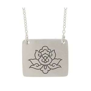   Tashi Brushed Sterling Silver Etched Tibetan Lotus Necklace: Tashi