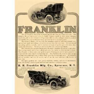  1905 Ad H.H. Franklin Sixes Antique Cars Light Tonneau 