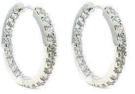 WHITE LARGE HOOP CZ CUBIC ZIRCONIA EARRINGS IN & OUT  