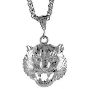  Sterling Silver Lions Head Pendant, 1 1/8 (27 mm) tall 