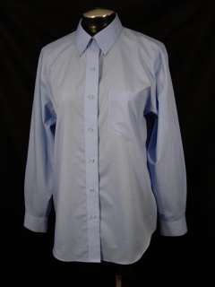   Light Blue Button Front Shirt Top Wrinkle Free Cotton Polyester  