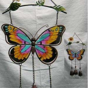   Glass Butterfly Wind Chime with 3 Bell Chimes: Patio, Lawn & Garden
