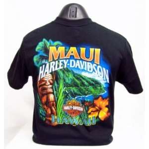  Maui Harley Davidson Mens Hana Tiki Black T Shirt (Large 