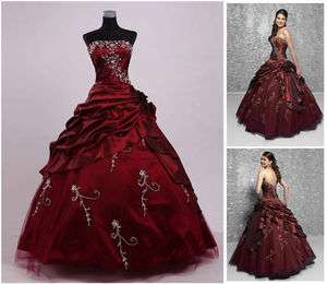 Wine Red Embroidery Wedding dress prom/bridesmaid dress SZ6 8 10 12 14 