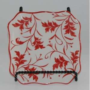  Andrea by Sadek Red Leaf Pattern Square Plate 6.25 NEW 