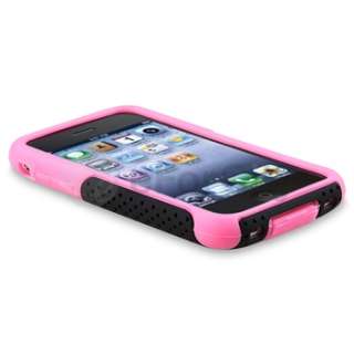   Pink Gel / Black Mesh Hard Case+Anti Glare Protector For iPhone 3G 3GS