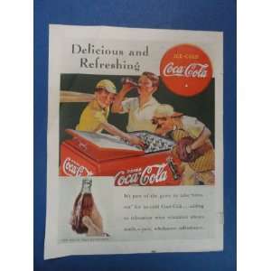 Coca cola Print Ad. Orinigal 1938 Vintage Magazine Art. 3 boys getting 