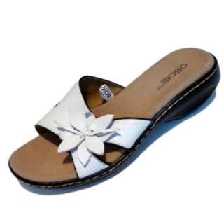 Womens White Leather Sandals with Flower Cherokee  