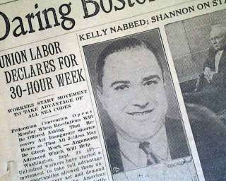 1933 JOHN DILLINGER Machine Gun Kelly Capture Newspaper  