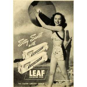   Ad Leaf Spearmint Chewing Gum Beach Ball Girl Suit   Original Print Ad