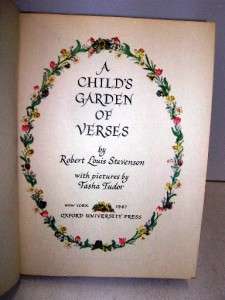 Childs Garden of Verses Robert Louis Stevenson Tasha Tudor 1947 1st 