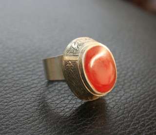   SILVER AND HAND MADE WORKMANSHIP CARNELIAN STONE RING SIZE 8  
