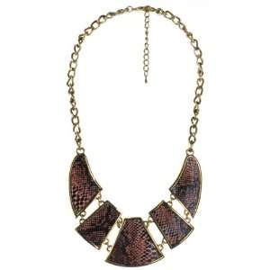   Inspired Snake Print Bulky Necklace   Brass and Brown Tones Jewelry
