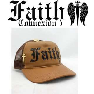 New Faith Connexion Faith Leather Camel Trucker Cap Hat  