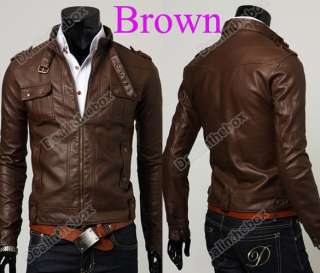 2011 Classic Mens Slim Designed PU Leather Coat Short Jacket 2 