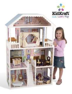 New Kids Wooden Dollhouse Doll House 13pc Fits Barbie  
