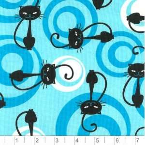  45 Wide Hip Critters Cats Aqua Fabric By The Yard: Arts 