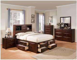 New 5pc All Wood Queen Bedroom Set w/ Storage, #A4070  