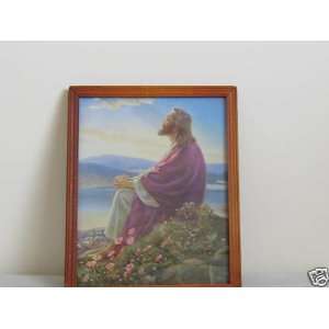  JESUS SITTING LOOKING IN PRAYER 1945 Framed Print (Item 