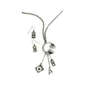 Dj Bling Fashion Jewelry Charm Necklace Set   Austrian Crystal, Silver 