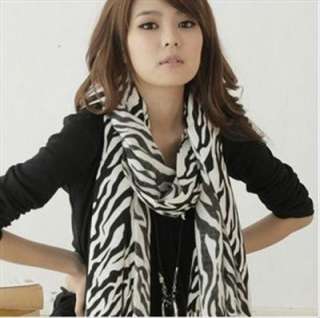 LONG Classic WOMEN Black&White Zebra Heart Print Scarf CAPE WRAP 