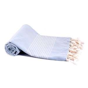Turkish Towel Pesthemal with Thin Stripes on Powder Blue. High Quality 