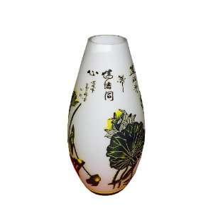    White Peking Glass Lotus Flowers Engraved Vase: Home & Kitchen