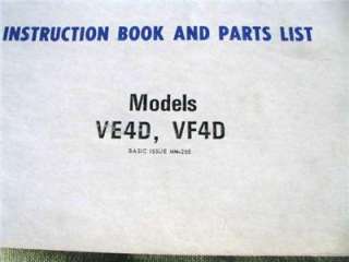 Wisconsin Engines Models VE4D VF4D Instruction Book and Parts list 