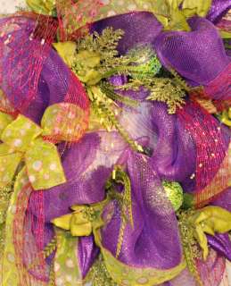 Extra Large Deco Mesh Door Wreath, All Wrapped Up in Purple, Hot Pink 
