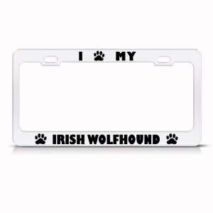  Irish Wolfhound Dog White Metal license plate frame Tag 