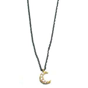 Studio Oxidized Silver Necklace with 22K Gold Filled Mini Cresent Moon 