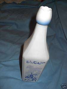 Cobalt/Milk Glass Liquor Bottle Windmill/Tulip Lid euc  