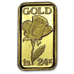  1 Gram Rose Design Gold Bar .9999 Fine 