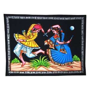 Indian Cotton Village Dancing Couple Hand Painted Pretty Wall Hanging 
