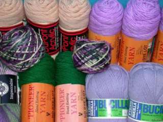 Yarn Lot Acrylics Caron Bucilla Pioneer+ Purple Green Blue Grey Cream 
