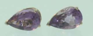 14k yellow gold pear amethyst solitaire stud friction back earrings 