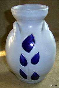 Williamsburg Pottery Vase 7 Salt Glaze Cobalt Leaves  