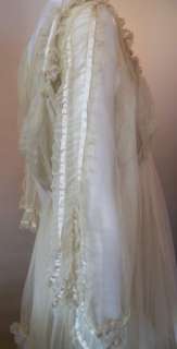 vtg Early 1900s Romantic and Rare Ivory Netting and Lace Wedding Dress 