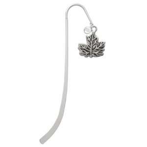  Silver Maple Leaf Silver Plated Charm Bookmark with Clear 