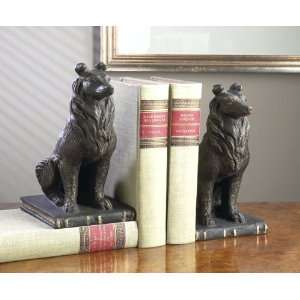  Bronze Collie Dog on Book Bookends, 2 Sets: Home & Kitchen