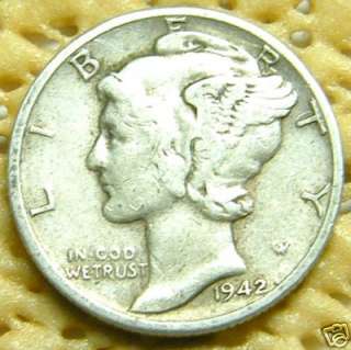 1942  P Very Fine (Silver) Mercury Dime.#6511  