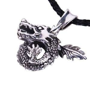 Coiled Dragon Necklace Silver Mens Jewelry Pendant for Guys Fashion 