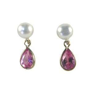 October Birthstone Pink Sapphire Childrens Earrings A+ Grade Pearls 