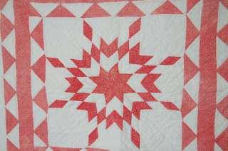 This OUTSTANDING cotton 1880s cinnamon pink and white star crib quilt 
