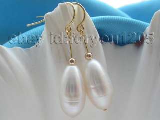Genuine Natural 18mm White Rice Pearl Earrings 14k  