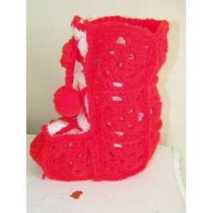  Vintage Crochet Christmas Xmas Stocking Red White 5010 