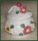 Vintage NORLEANS Covered Candy Dish Made In JAPAN Red & Yellow Daisies 